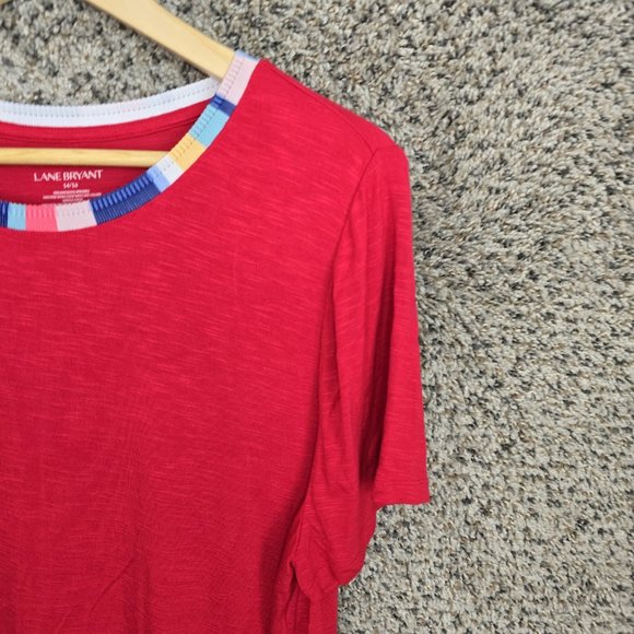 Lane Bryant Top Womens Plus 14/16 Red Crew Neck Short Sleeve‎ Tunic Casual - Picture 2 of 7